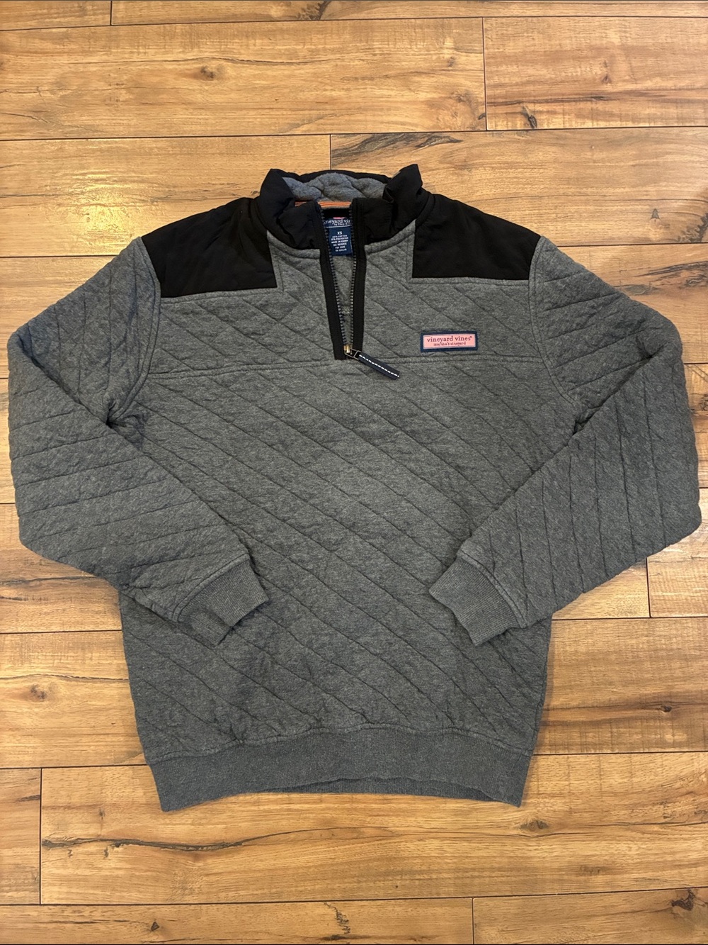 Vineyard Vines Gray Quilted Half-Zip Pullover with Black Yoke